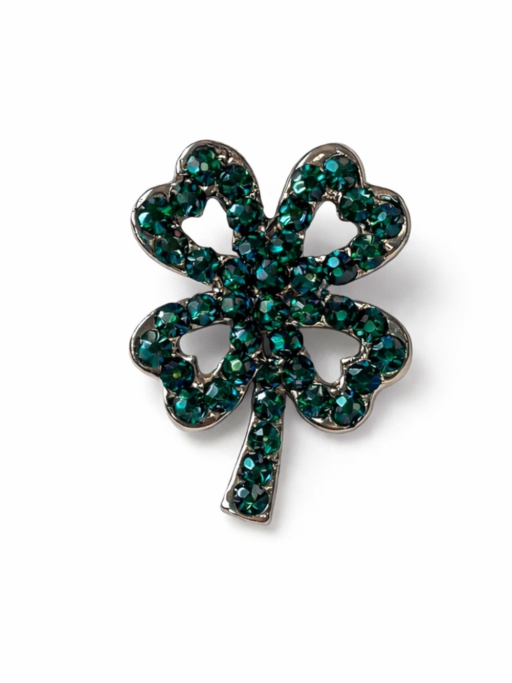 Green Crystal Four-Leaf Clover Brooch